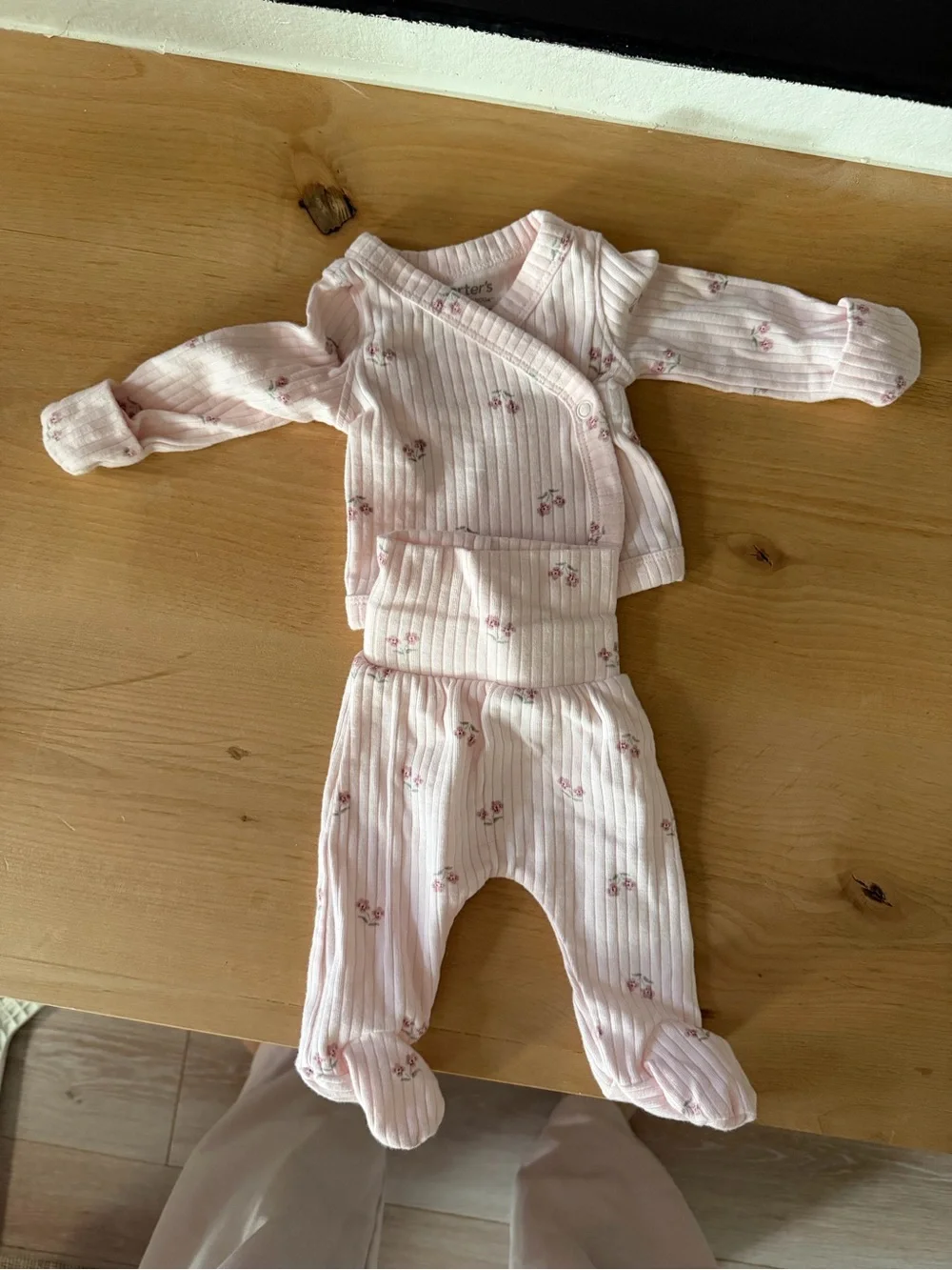 PREMIE Pink Floral Ribbed Baby Kimono Set